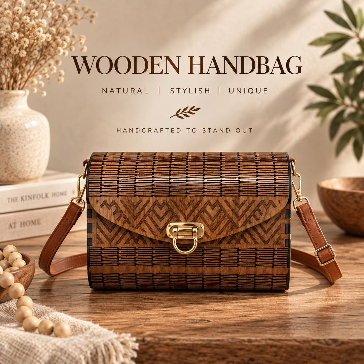 Chevron Wooden Handbag