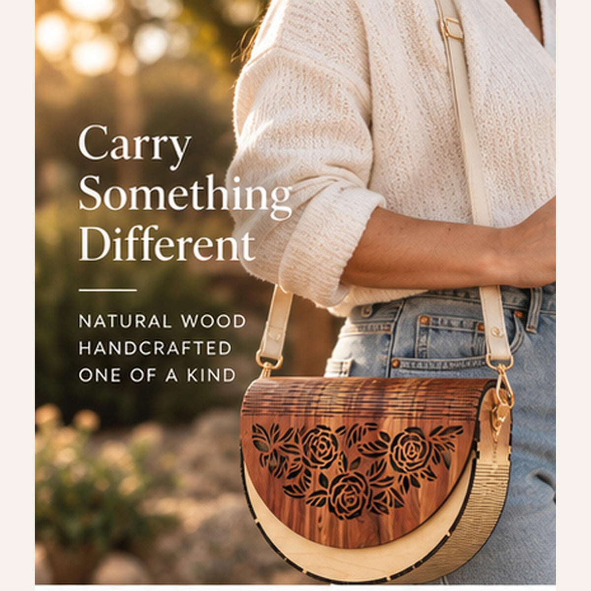 Floral Wooden Handbag