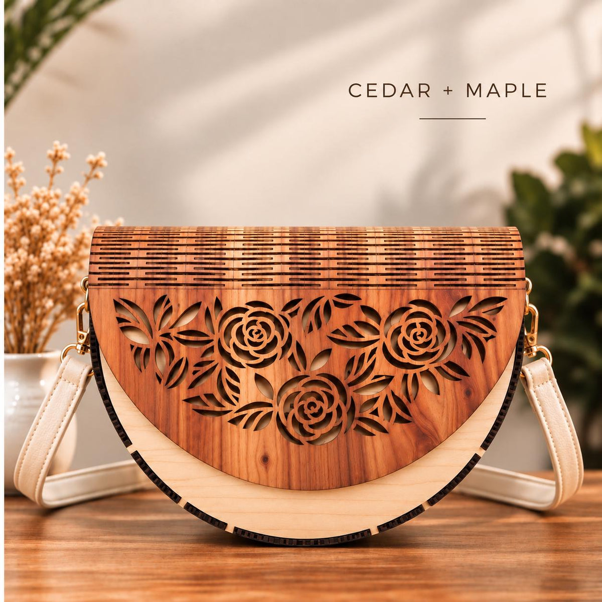 Floral Wooden Handbag