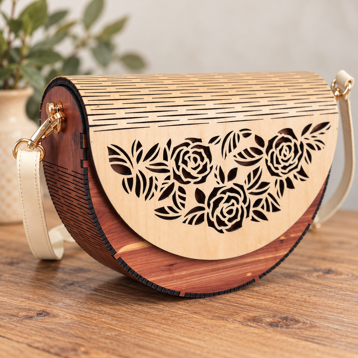 Floral Wooden Handbag