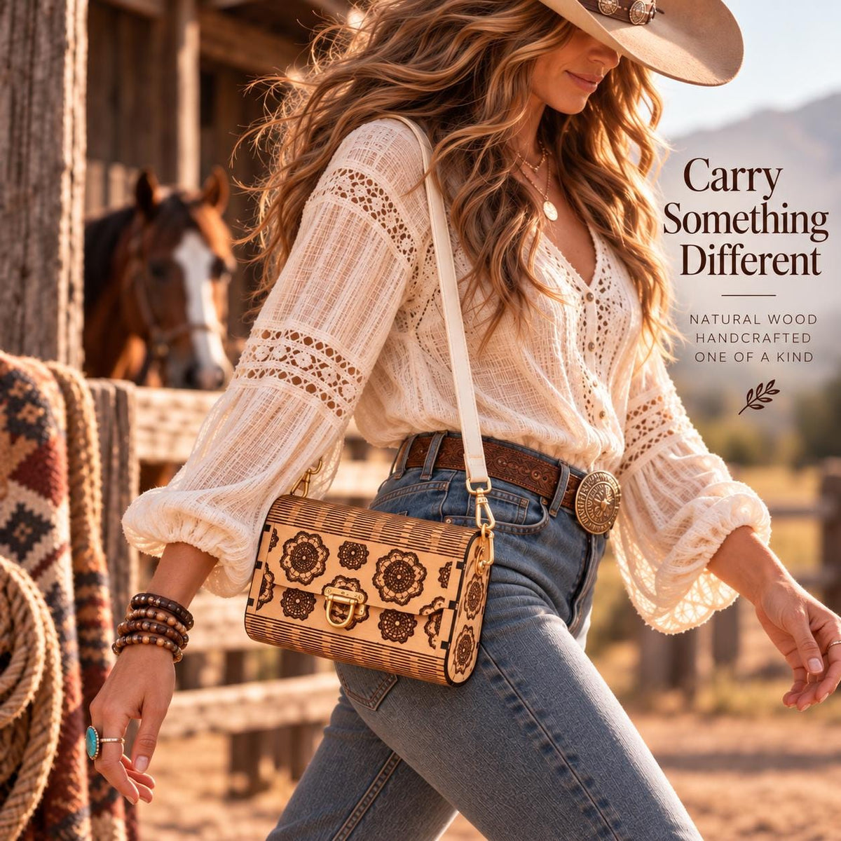 Western Boho Wooden Handbag