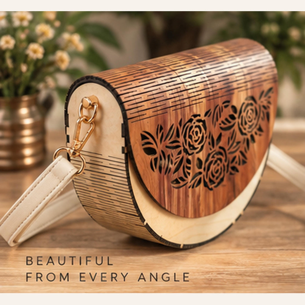 Floral Wooden Handbag