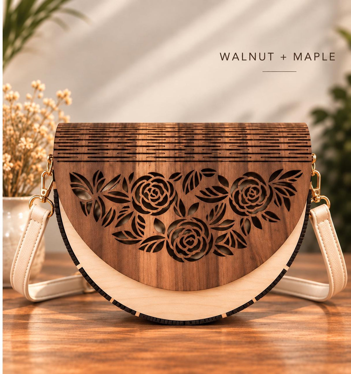 Floral Wooden Handbag